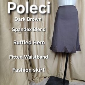Poleci Dark Brown Ruffled Hem Skirt